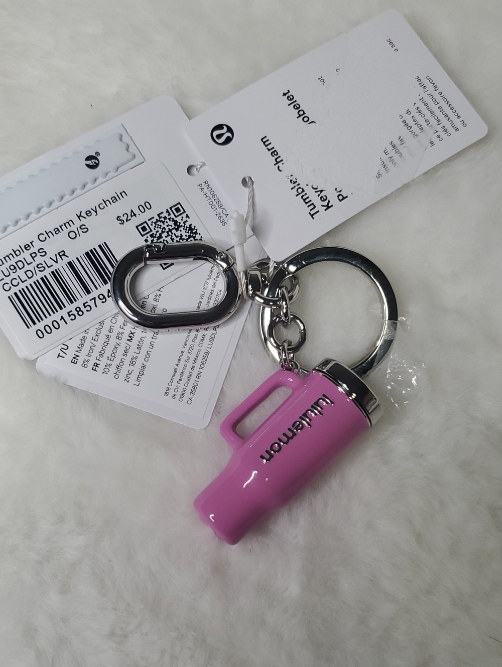 lululemon athletica Pink Tumbler Charm Keychain